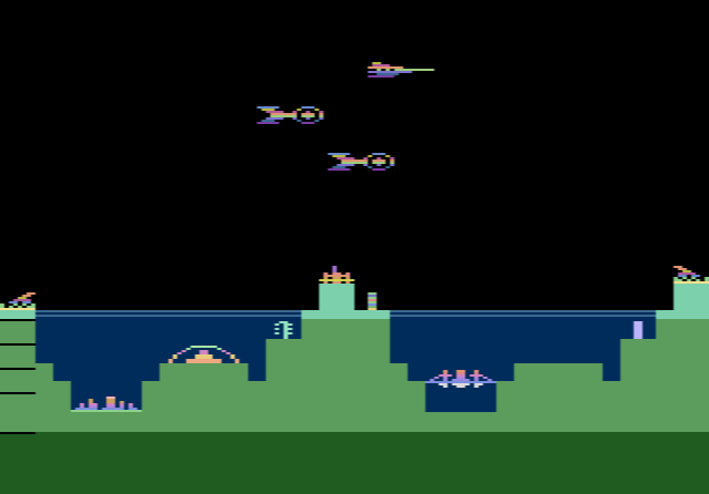 Atlantis II: the domes and towers of Atlantis at the bottom of the screen as Gorgon ships fly overhead