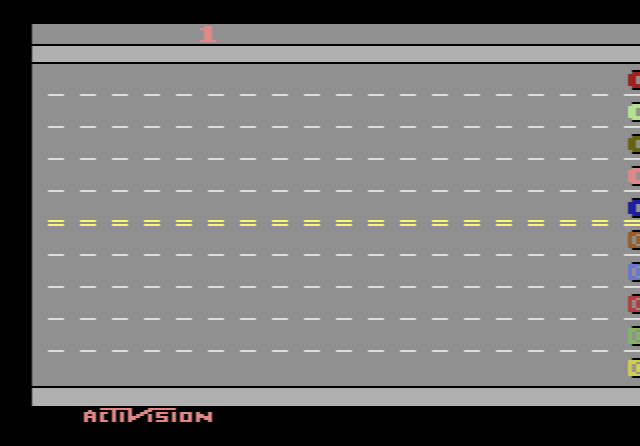 Two chickens crossing a busy multi-lane highway in Freeway, one for each player