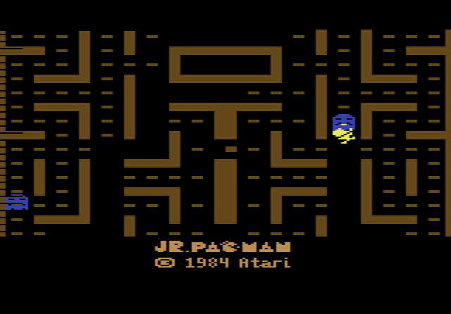 Atari 2600 Jr. Pac-Man: a blue maze on black with Jr. Pac-Man and a ghost
