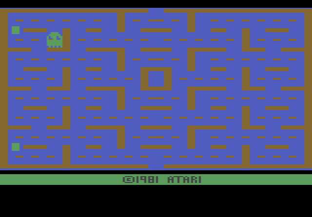 Atari 2600 Pac-Man: the sideways maze with rectangular video wafers and flickering ghosts