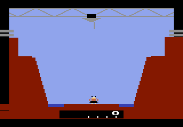 Save Mary! prototype: a crane dropping blocks into a canyon as the water rises around Mary